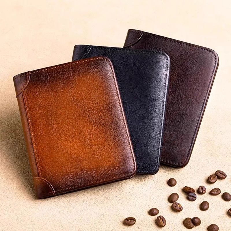 Men's Genuine Leather Wallet with RFID Protection, Vintage Style Card Holder and Driver's License Case, Fashionable Streetwear Design