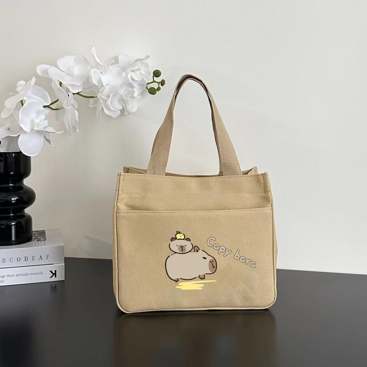 Women's Shoulder Bag Nordic Bear Canvas Tote Bag Zipper Design Cute Cartoon Pattern Daily Commuter Bento Tote Bag