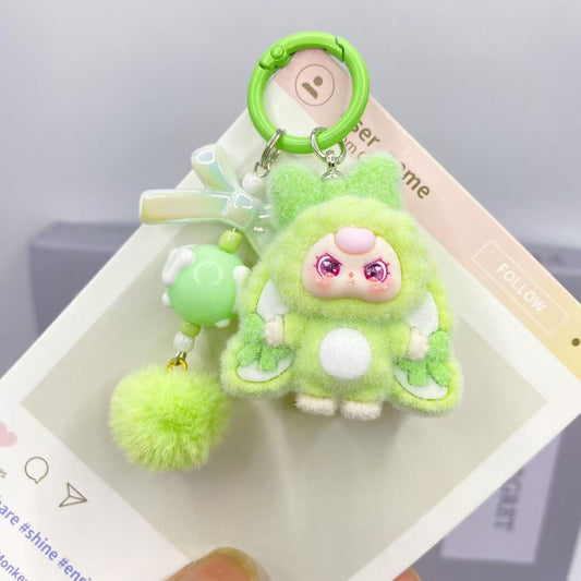 Cute Cartoon Plush Keychain with Pom-Pom and Charm - Perfect Gift for Kids and Girls