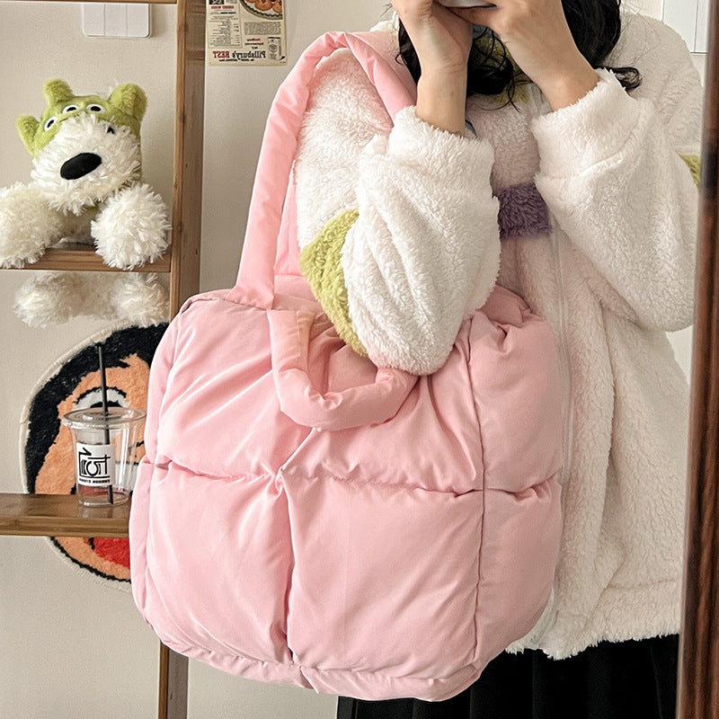 New Cotton-Padded Jacket Women's Korean-Style Large Capacity Fashion All-Match Shoulder down Bag Portable Tote Bag