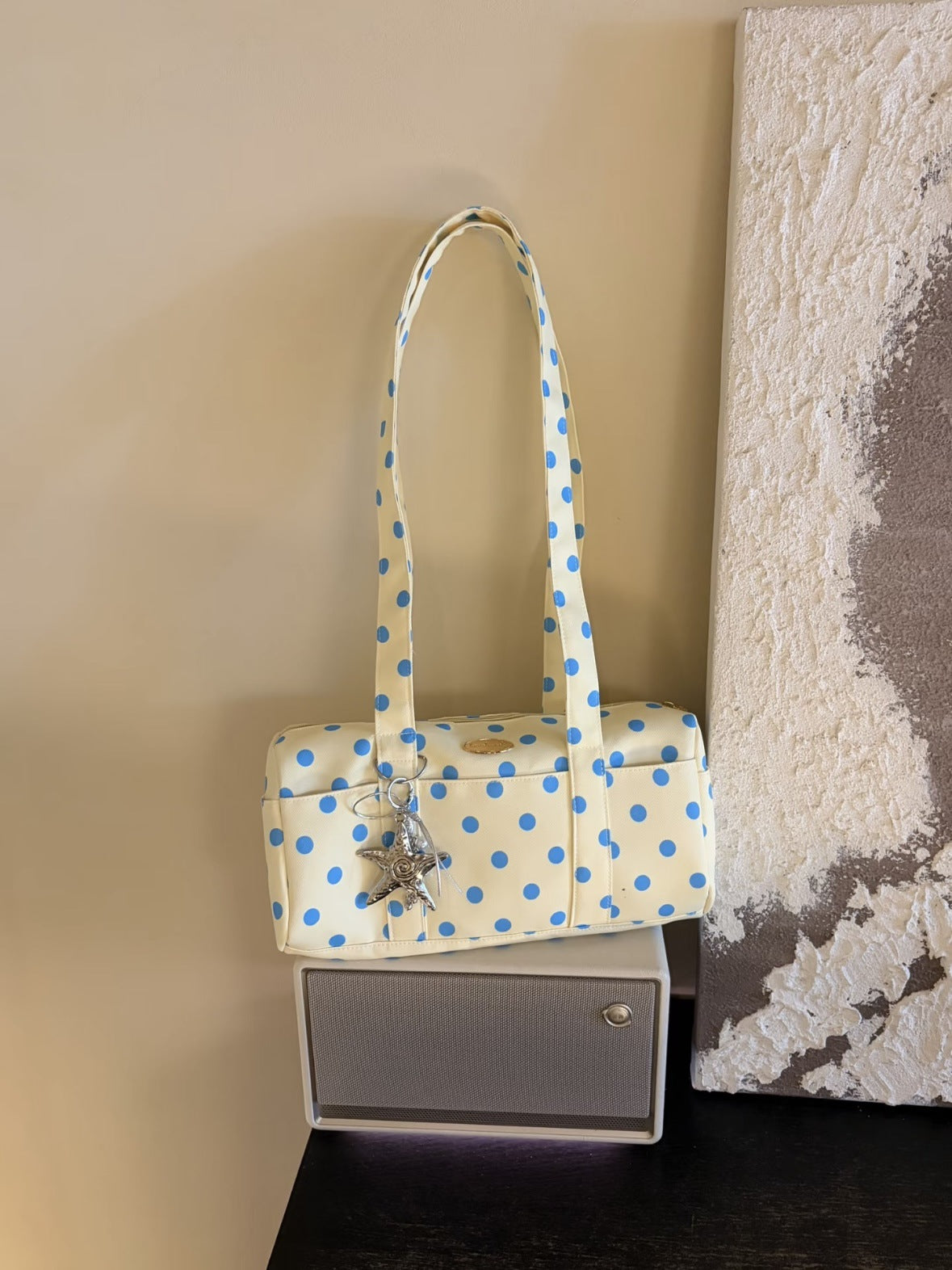 Korean Style Polka Dot Tote Bag with Retro Charm, Large Capacity Casual Shoulder Handbag for Women, Perfect for Daily Use and Shopping