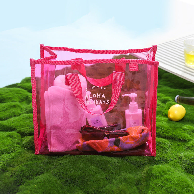 Transparent PVC Beach Tote Bag for Swimming and Travel - Waterproof, Fashionable, Multi-Functional Storage Bag with Summer Design