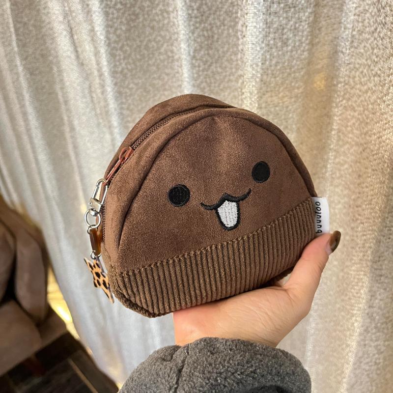 Cute Chestnut-Shaped Coin Purse with Star Charm, Soft Corduroy & Plush Lining, Perfect for Daily Use and School