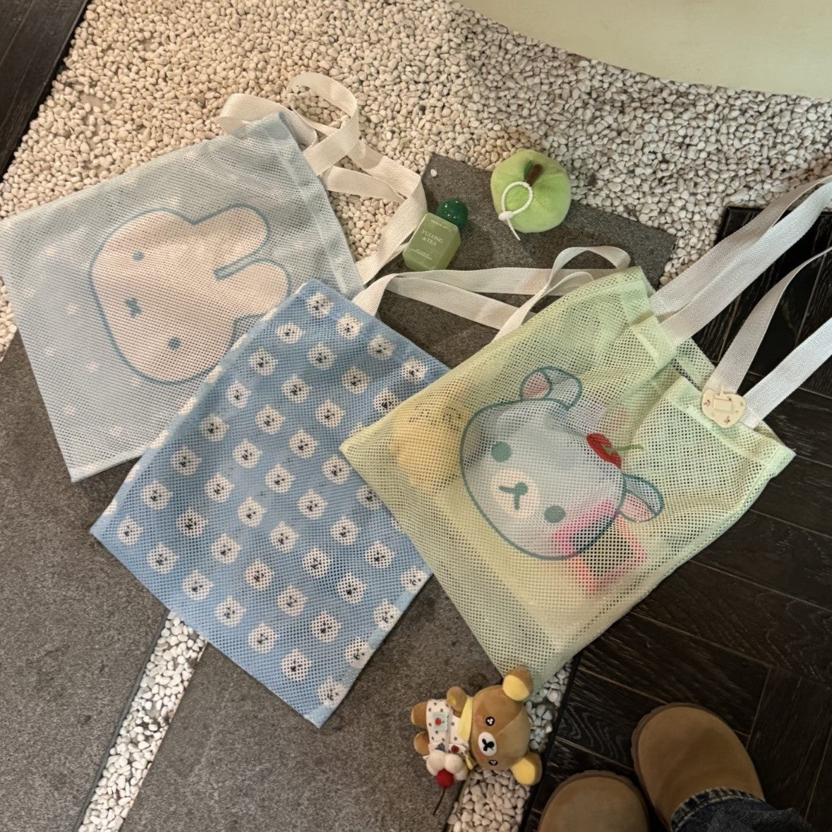 Summer Mesh Tote Bag with Cute Animal Prints, Lightweight Shoulder Handbag for Daily Use and Travel