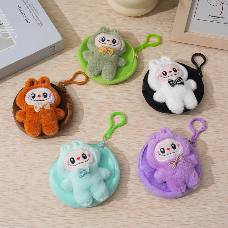 Women's Wallet Cute Plush Labubu Coin Purse Keychain Bow Design Wallet