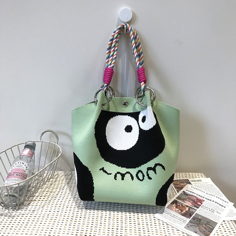 Black and White Rhombus Knitted Tote Bag Women's Casual Versatile Large Capacity Messenger Bag Handbag