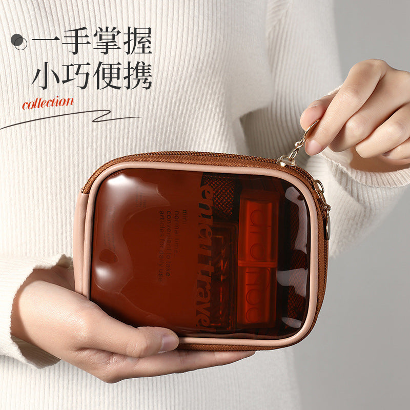 Compact Portable Makeup Pouch for Travel and Daily Touch-ups with Clear Window and Organized Storage
