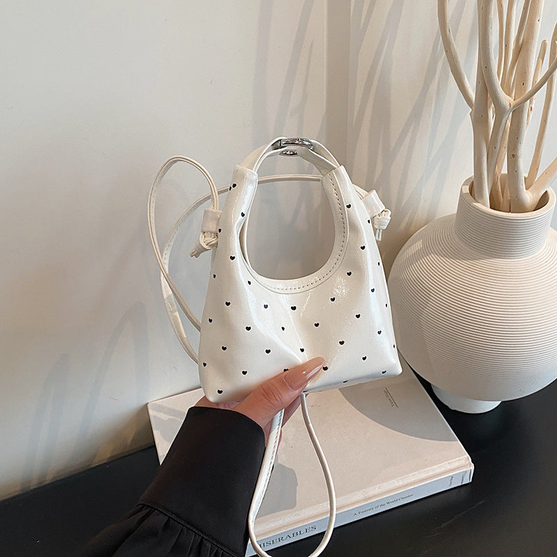 New Fashion Mini Bucket Bag Polka Dot Design Magnetic Snap Open and Close One Shoulder Crossbody Hand-Carrying Dual-Use Urban Simple Style Daily Matching