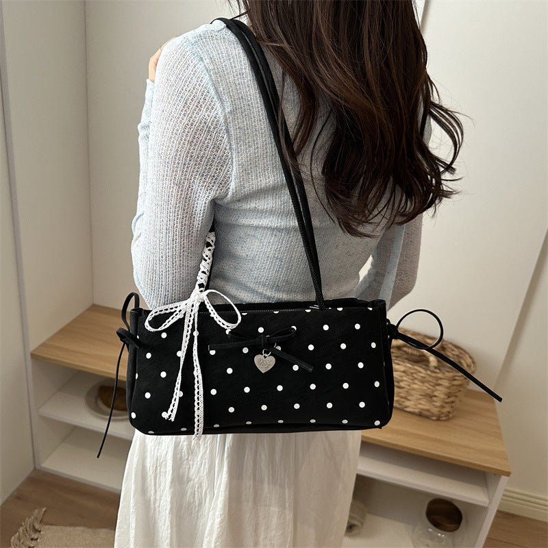 New Polka Dot Shoulder Bag Lace Bow Love Ornaments Fashion Commuter Everyday Joker