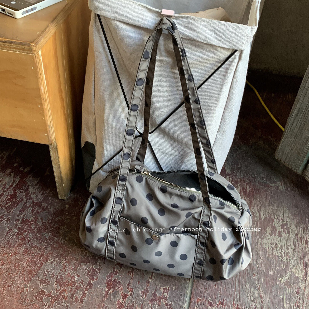 Chic Polka Dot Nylon Shoulder Bag with Zipper Closure and Inner Pocket for Everyday Urban Style