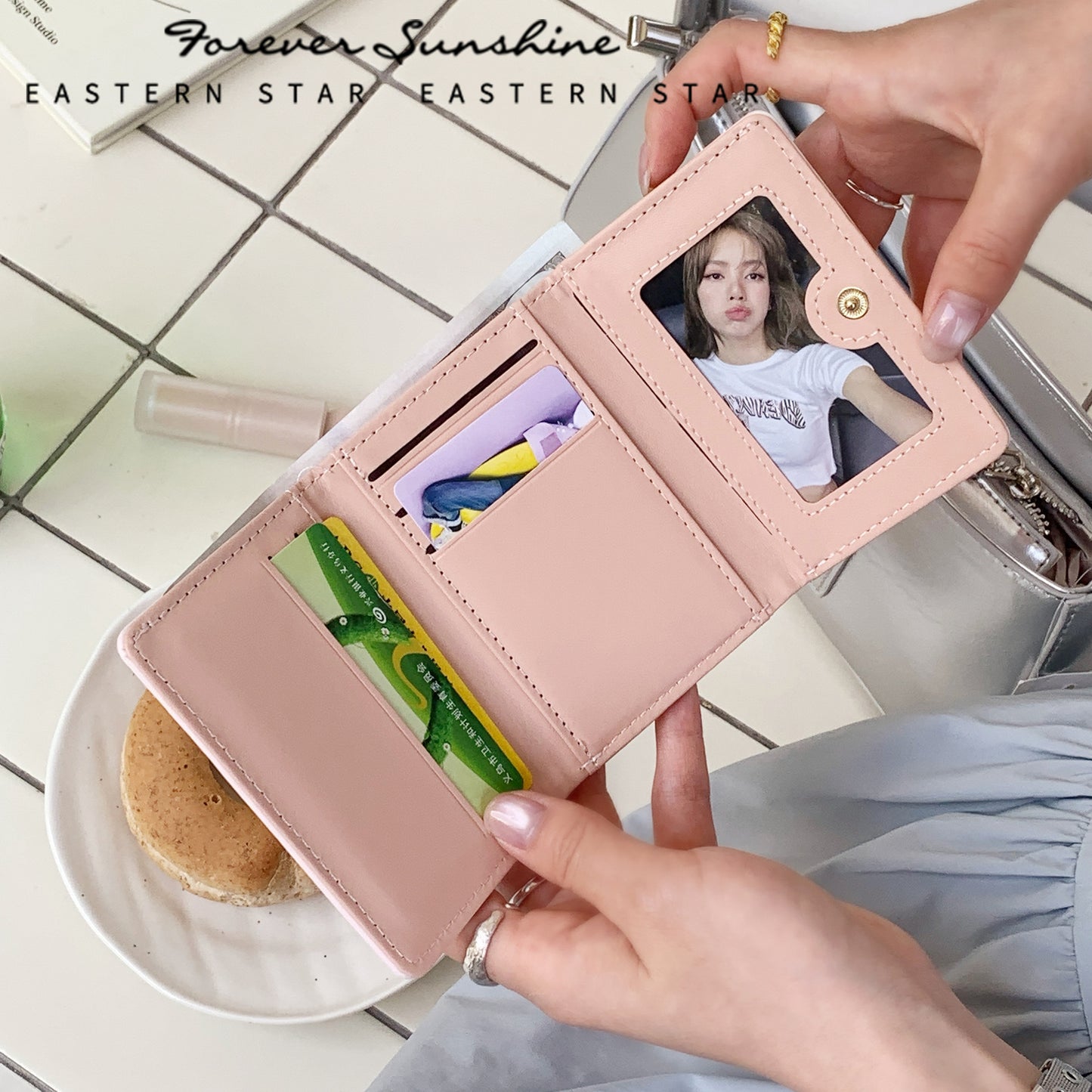 Cute Bow Grid Pattern Trifold Wallet for Women, Sweet and Simple Daily Style