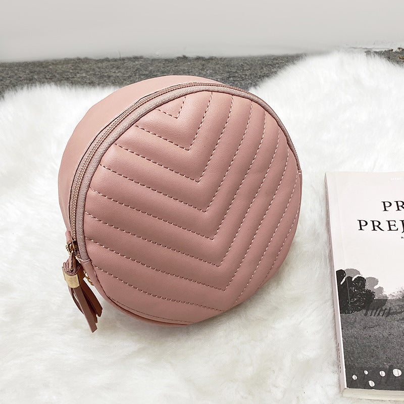 Women's Bag Summer and Autumn New Collection Embroidery Thread Korean Style Personalized Tassel Lady Crossbody Small round Shoulder Bag Fashion