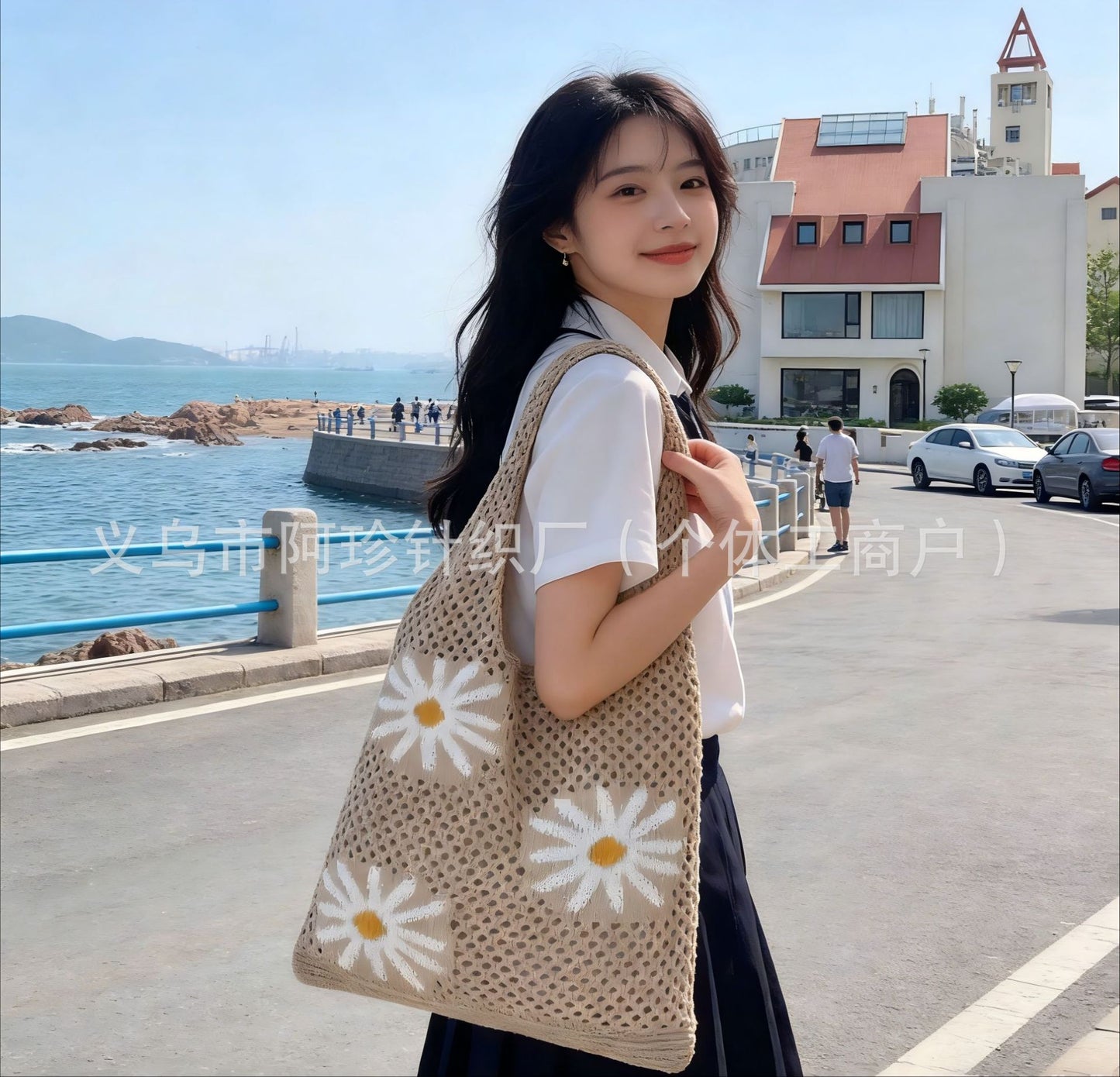 Cute Cloud Knitted Shoulder Bag Women's Large Capacity Woven Tote Bag