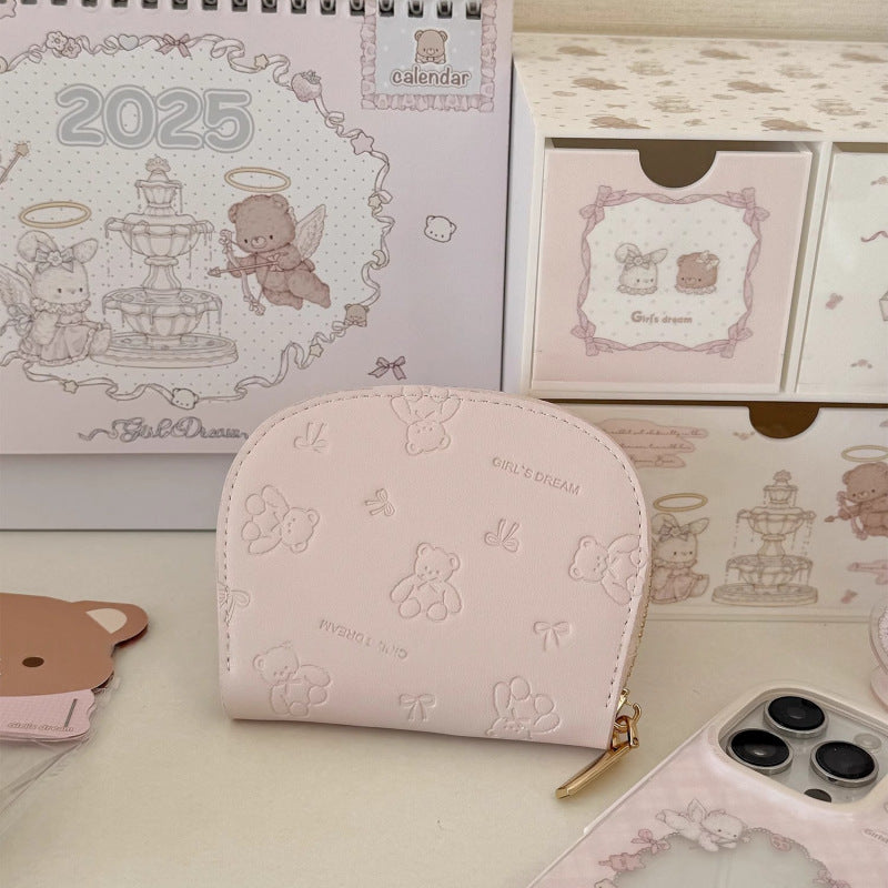Cute Cat Design Zipper Wallet for Women and Men, Fashionable Card Holder with Pull Strap, Perfect for Daily Use