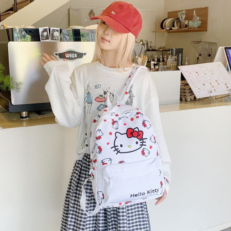 Cute Hello Kitty Backpack Student Schoolbag Lightweight Oxford Cloth Printing Design Comfortable Backpack for Women