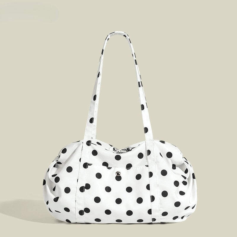 Chic Polka Dot Nylon Shoulder Bag with Zipper Closure and Inner Pocket for Everyday Urban Style