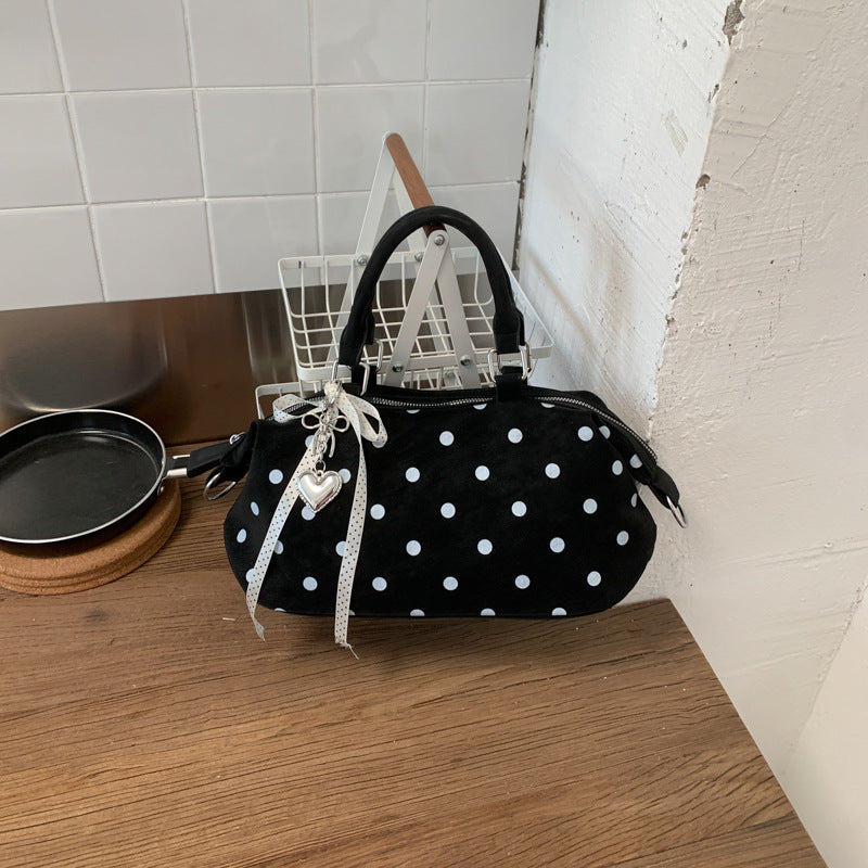 Chic Polka Dot Boston Bag for Women - Trendy Crossbody Handbag with Zipper Closure and Adjustable Strap