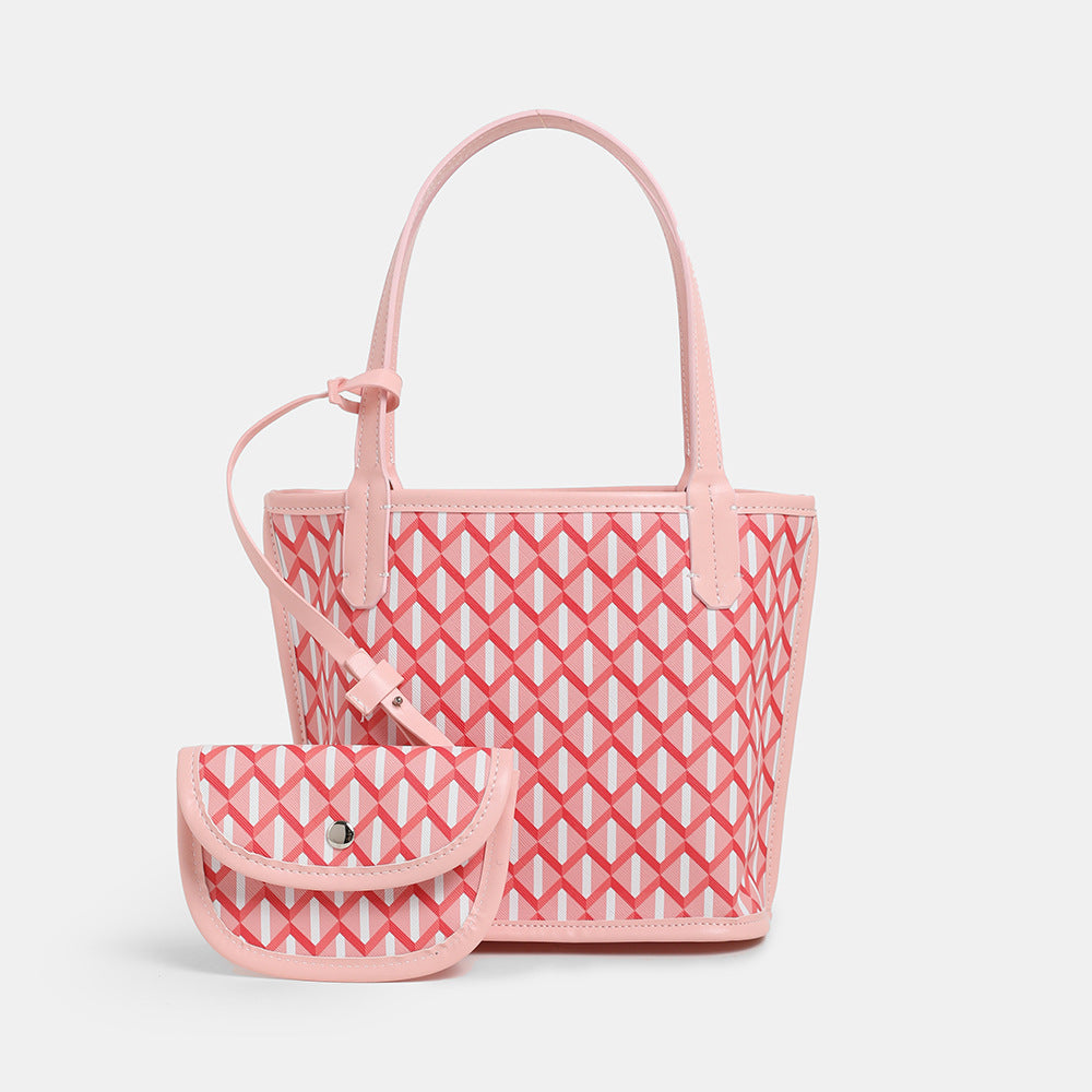New Tote Bag Women's Large Capacity Commuting Fashion Portable Bucket Bag Black and White Lattice Pattern Dog Teeth Bag