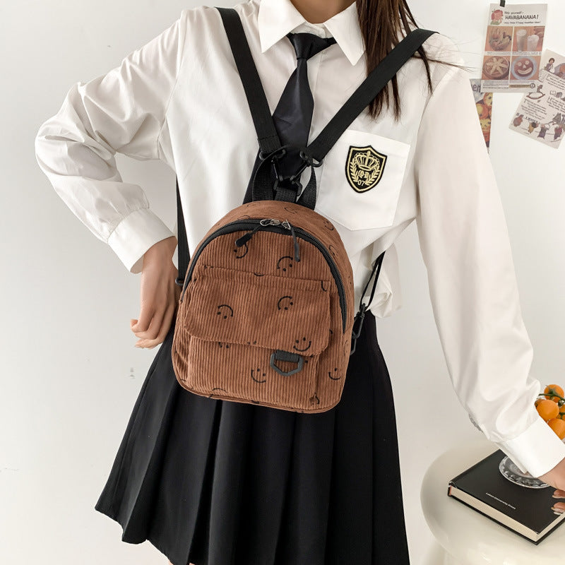New Shoulder Bag Women's Fresh Sweet Smiley Face Mobile Phone Change Corduroy Handbag
