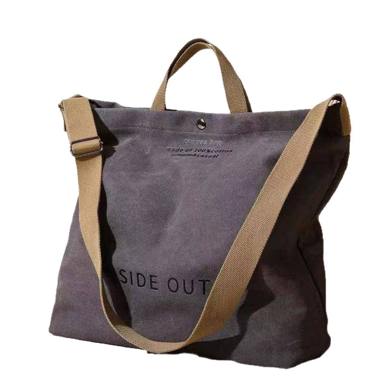 Retro Canvas Tote Bag with Adjustable Strap and Letter Print for Casual Travel and Daily Use