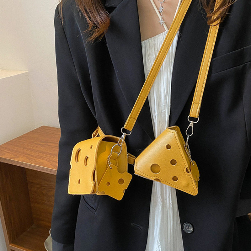 New Cute Mini Hole Cheese Triangle Lipstick Headset Crossbody Change Small Square Bag