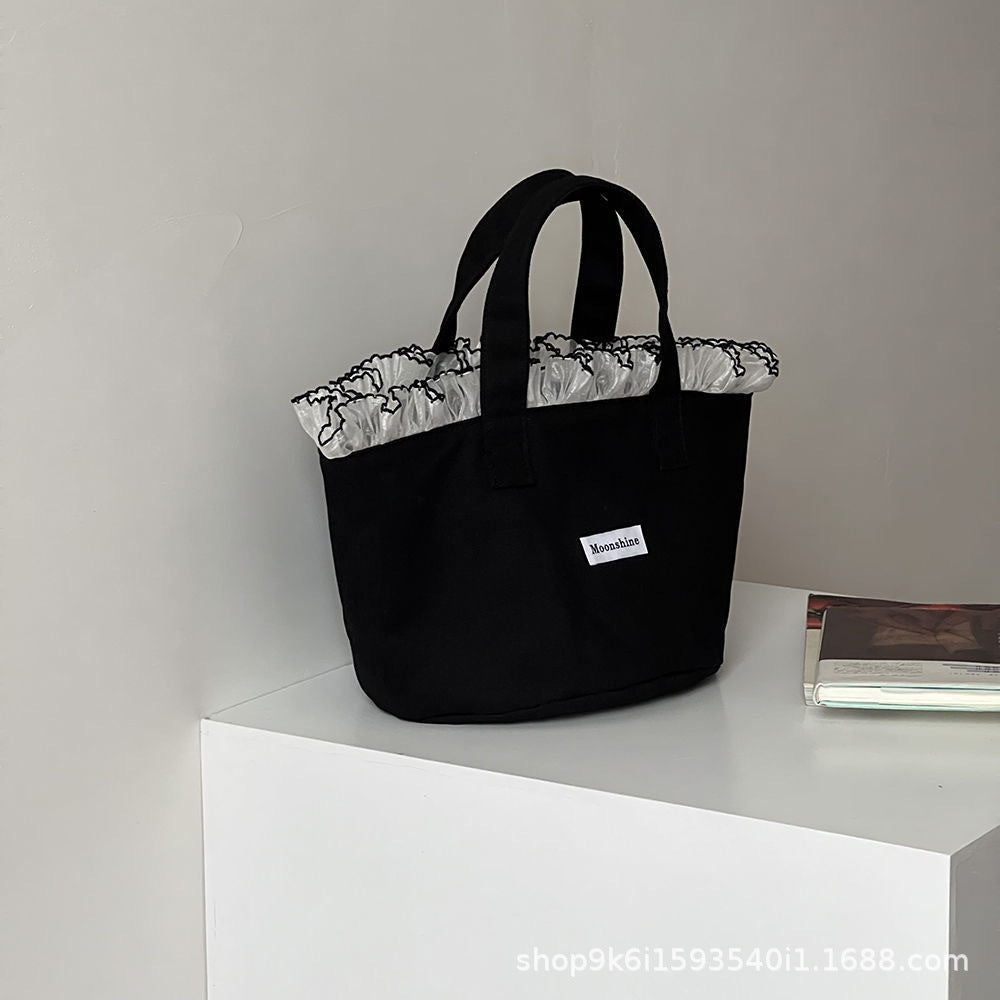 Korean Style New Lace Portable Canvas Bag Large Capacity Portable Bag
