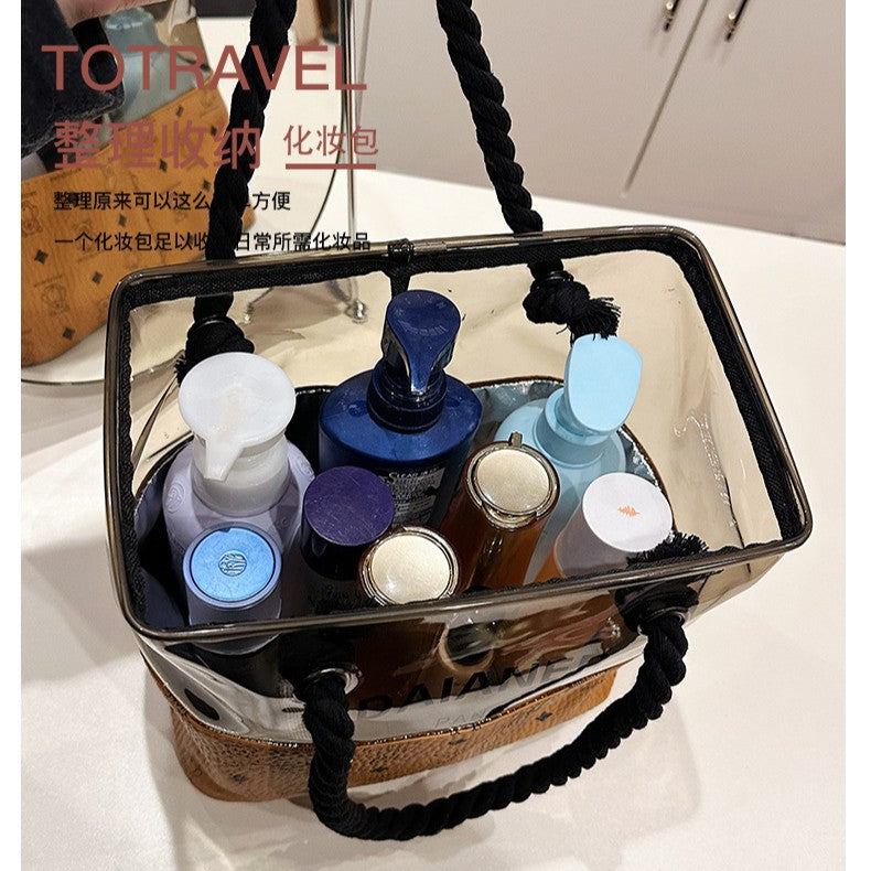Storage Bag New Waterproof Korean Style Translucent Wash Bag Bear Printed Large Capacity Portable Cosmetic Bag