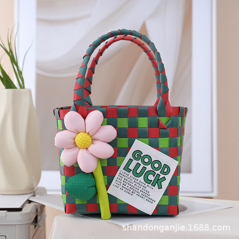 Dopamine Color Gift Bag Large Capacity Portable Vegetable Basket Crossbody Outdoor All-Matching Handbag Fashion