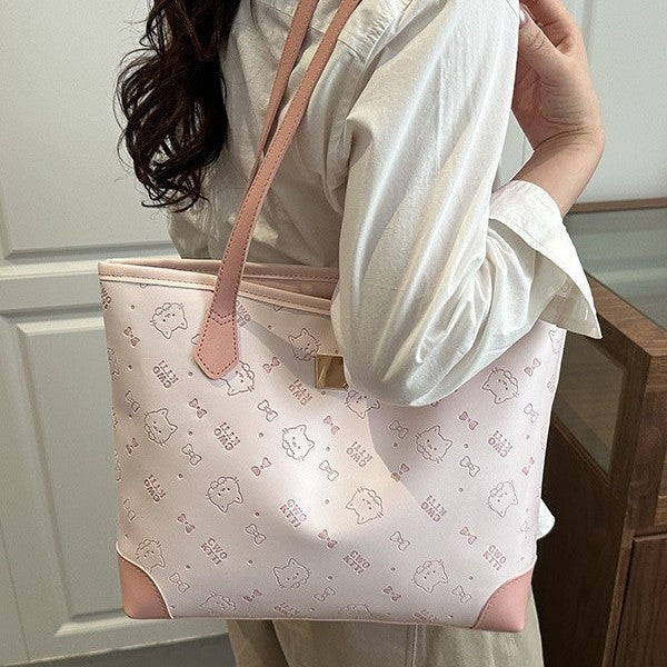 New Cute Fashion Tote Bag Women's Soft Suede Cartoon Pattern Design Everyday Joker Girly Style Handbag