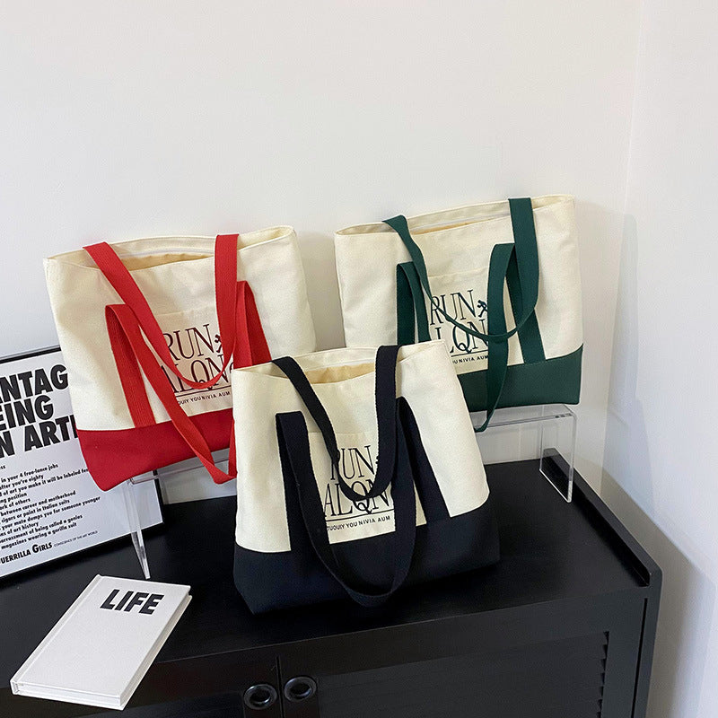 Stylish Canvas Tote Bag for Women - Urban Minimalist Design with Large Capacity and Print Details, Perfect for Daily Use and Shopping