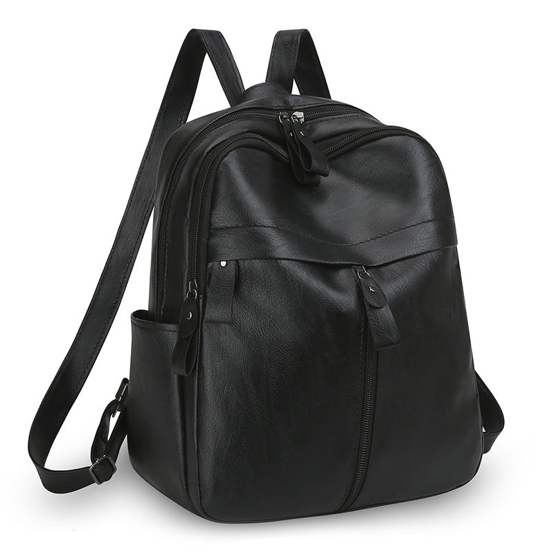 Pu Backpack Men's and Women's Casual Large Capacity Retro Korean Type Fashion Outdoor All-Matching Backpack Simple