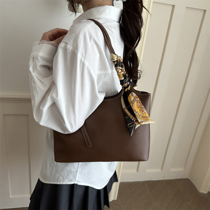 Textured Solid Color Commute Personalized Tote Bag for Women All-Matching Fashion Casual New High-Grade Western Style Shoulder Bag