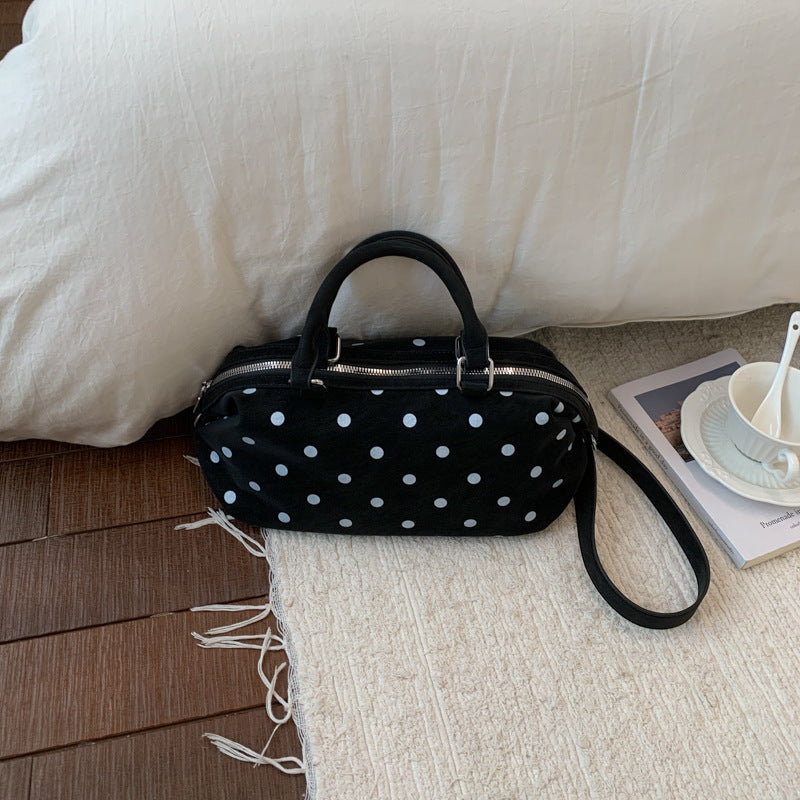 Chic Polka Dot Boston Bag for Women - Trendy Crossbody Handbag with Zipper Closure and Adjustable Strap