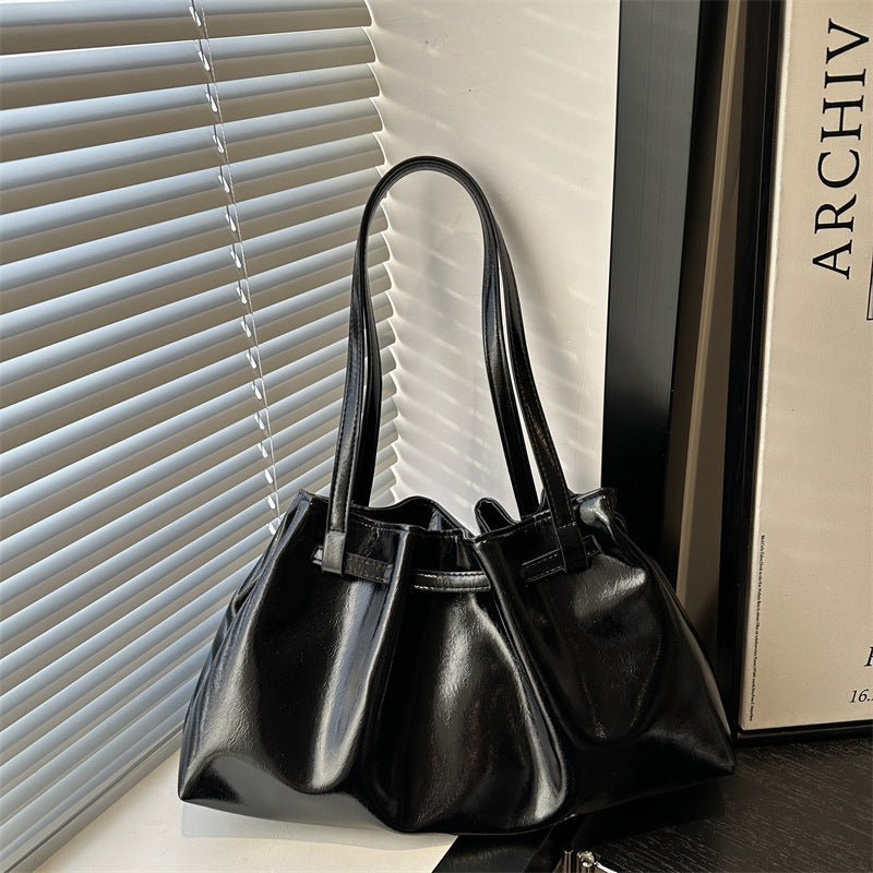 Popular Shoulder Bag Women's Pleated Tote Bag Large Capacity Pu Soft Leather Casual Handbag