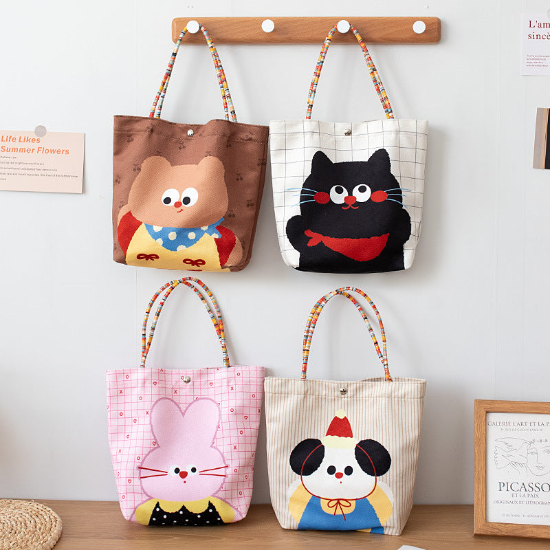 Cute Cartoon Tote Bags for Kids and Students, Portable Handheld Design with Magnetic Closure and Phone Pocket