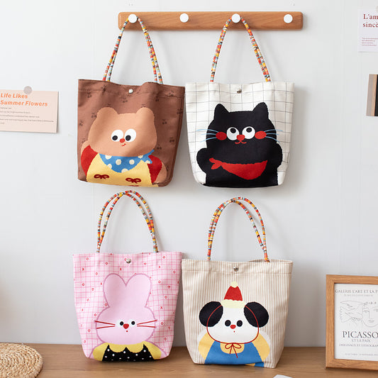 Cute Cartoon Tote Bags for Kids and Students, Portable Handheld Design with Magnetic Closure and Phone Pocket