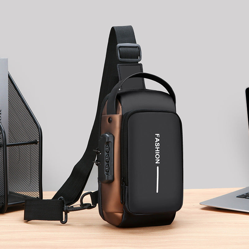 Men's Messenger Bag Waterproof Password Lock Chest Bag Men's Large Capacity Commuter Travel Crossbody Shoulder Bag