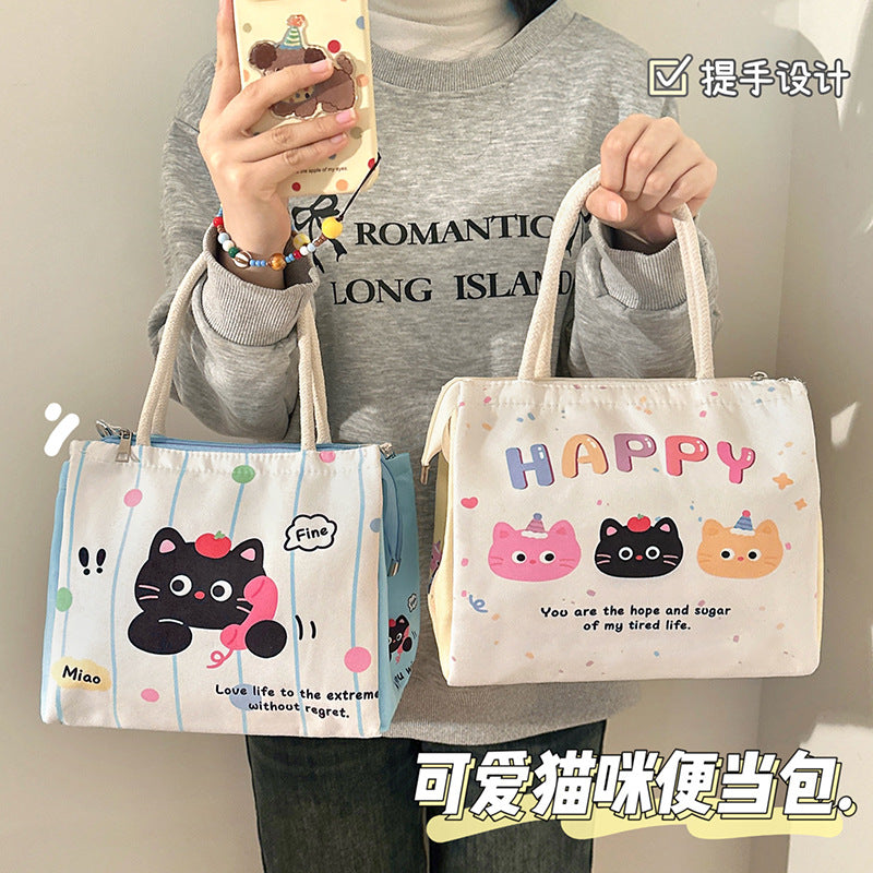 Cute Cat Design Insulated Lunch Bag with Large Capacity for Office and School Use