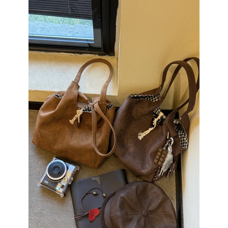 New Retro Trendy Underarm Shoulder Bag Female Brown Suede Fashion Leopard Print Large Capacity Totes