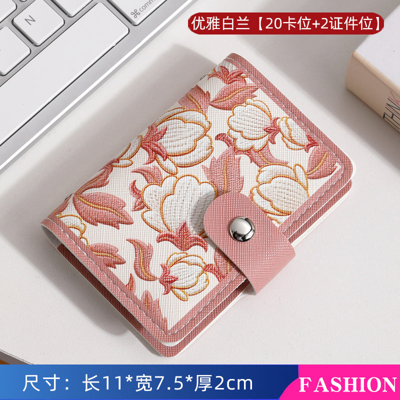 Floral Art Card Holder for Women - Vintage Style Multi-Card Wallet with Waterproof Design and Elegant Embroidery