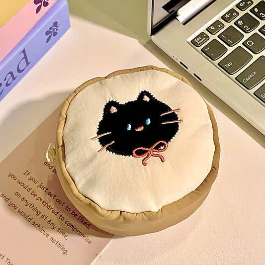 Cute Cartoon Cat Embroidered Coin Purse for Women and Girls, Portable Earphone Case with Key Holder, Stylish Daily Accessory