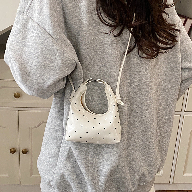 New Fashion Mini Bucket Bag Polka Dot Design Magnetic Snap Open and Close One Shoulder Crossbody Hand-Carrying Dual-Use Urban Simple Style Daily Matching