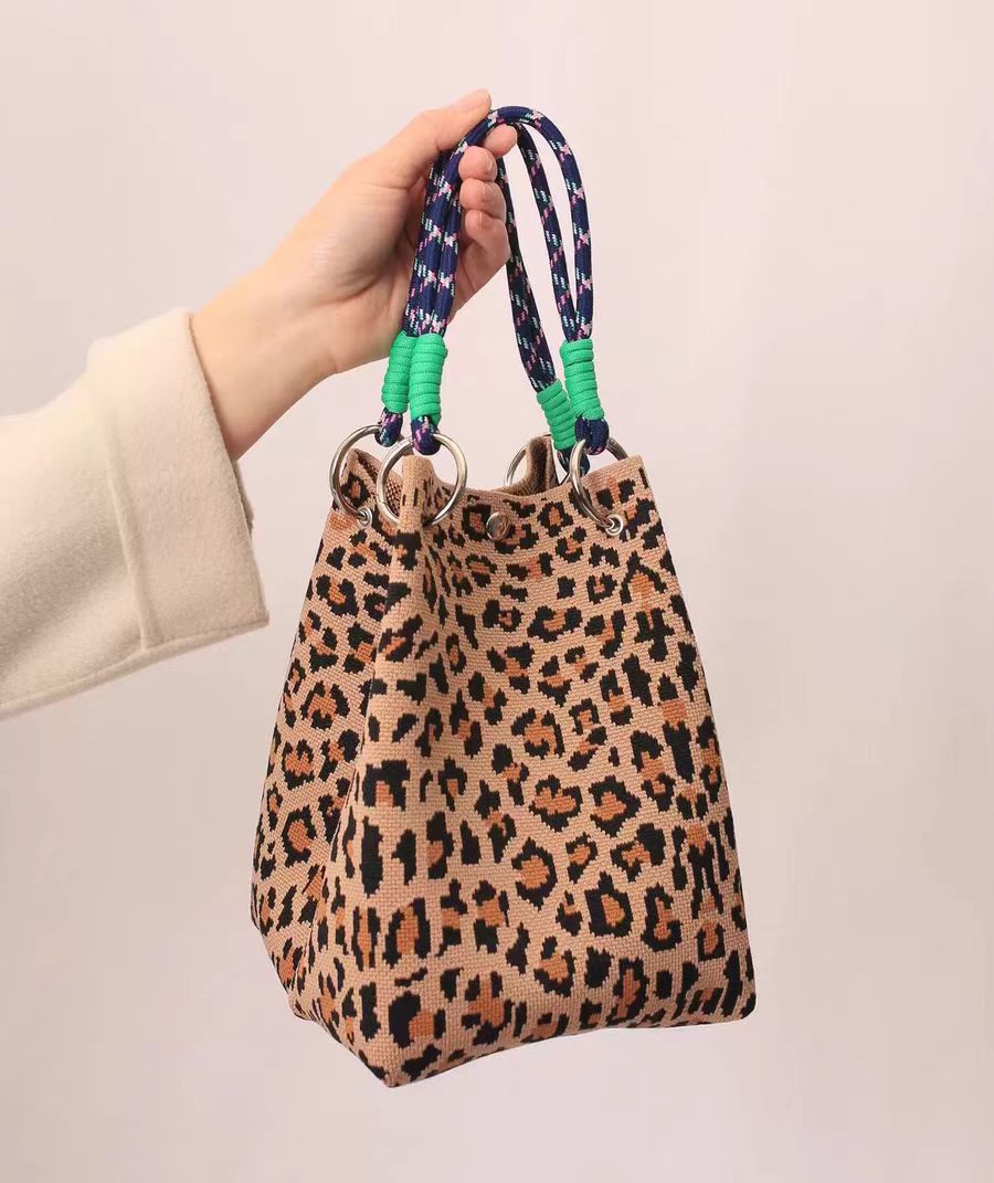 Black and White Rhombus Knitted Tote Bag Women's Casual Versatile Large Capacity Messenger Bag Handbag