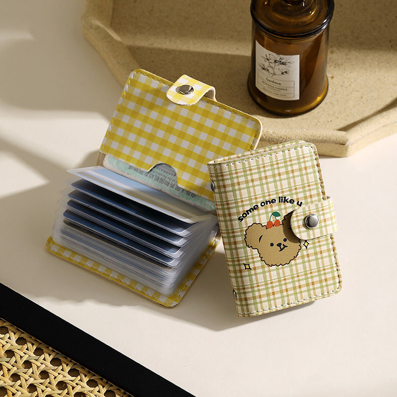 Cute Polka Dot Bear Cartoon Card Holder Female Personality Large Capacity Multiple Card Slots Ultra-Thin Compact Anti-Magnetic Card Clip Set
