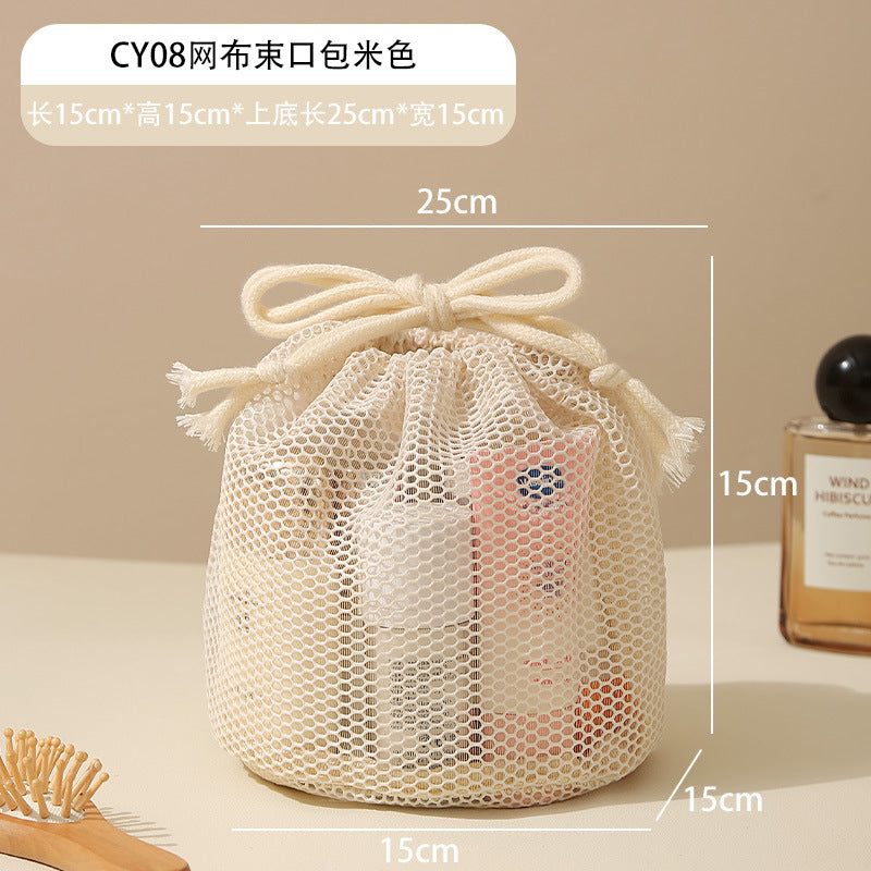 Large Capacity Mesh Tote Bag with Compartment Storage for Travel Toiletries and Cosmetics