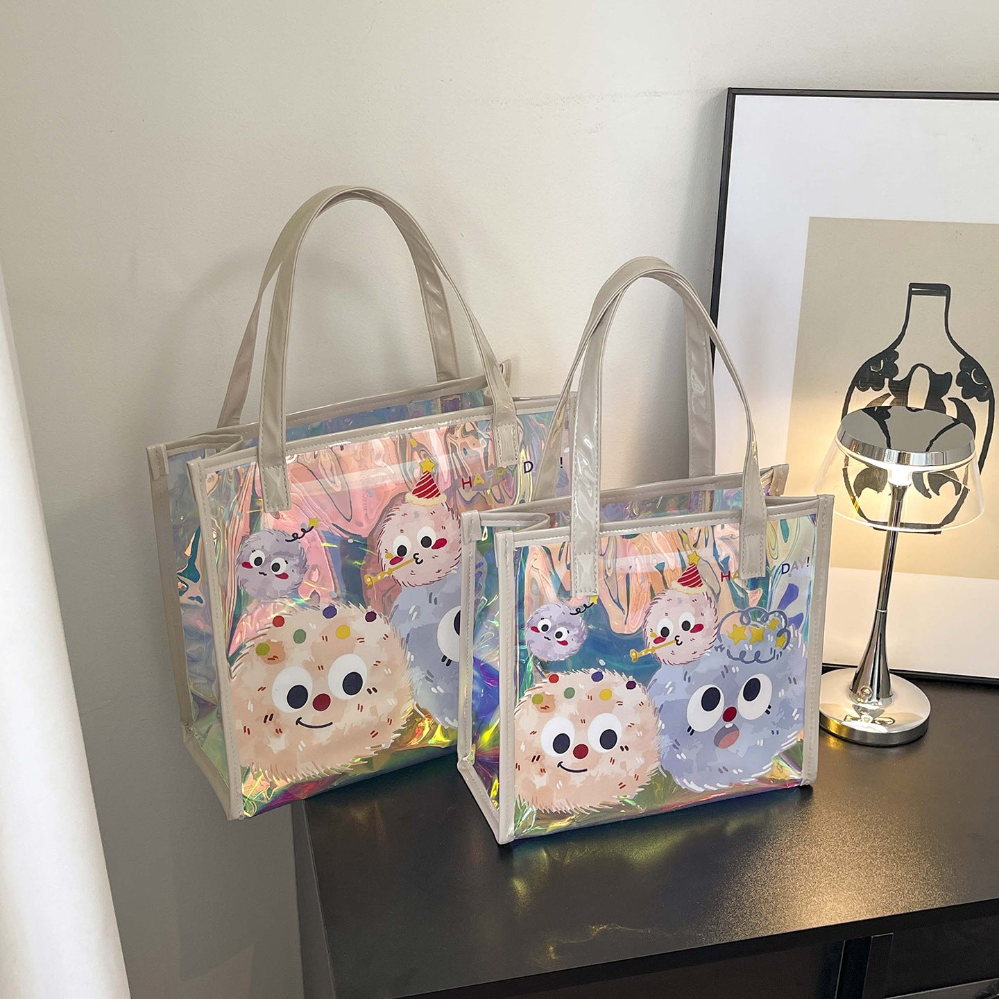 Beach Bag Women's Portable Cartoon Transparent Storage New Cute Waterproof Bag for Tutoring