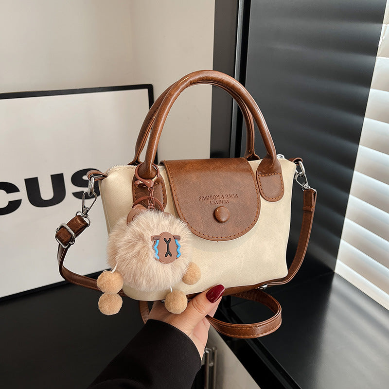 Chic Vintage PU Crossbody Bag for Women, Soft Bucket Style with Adjustable Strap and Zip Closure