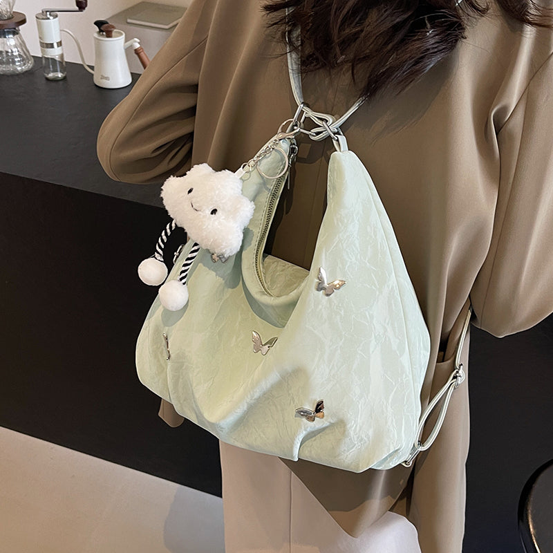 2025 Spring New Women's Large Capacity Tote Bag with Cloud Charm and Butterfly Embellishment, Perfect for Daily Commute and Casual Style