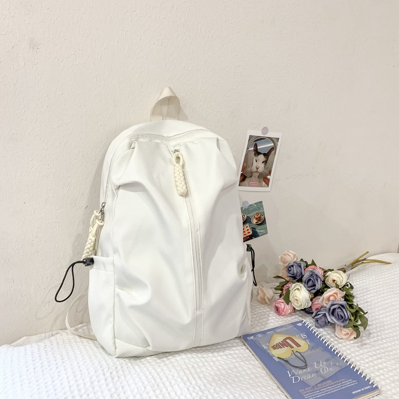 Backpack Men's High-Grade Large Capacity Simple Schoolbag Women's College Student Trip Backpack Solid Color