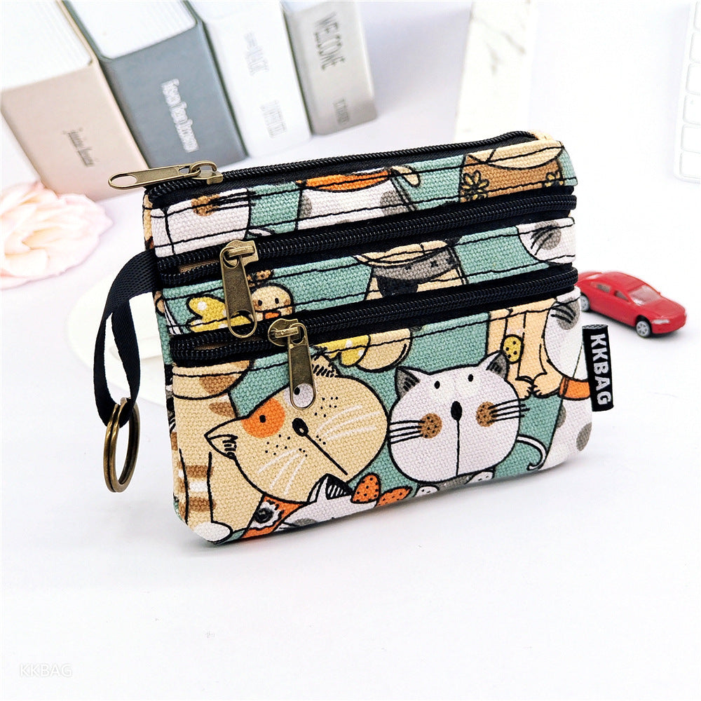 New Cartoon Three-Layer Sundries Storage Bag Summer Carry around Makeup Pouch Girls Coin Purse Key Card